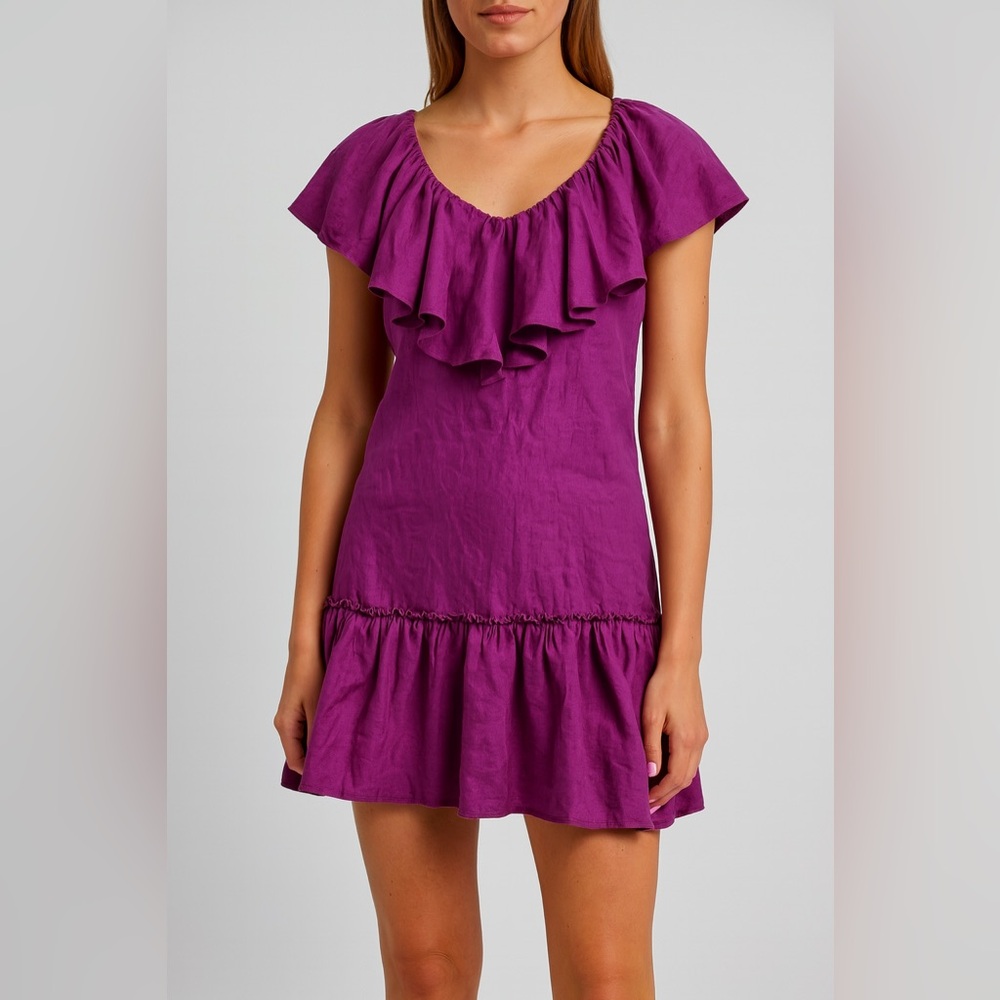 ✨ Out of Office by Trina Turk Purple Linen Ruffle Dress M ✨